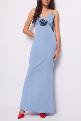 Vestido de ganga comprido- Azul-celeste