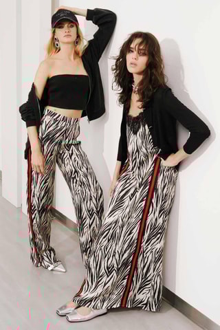 Broek Hoge Taille - Beige en Zwart