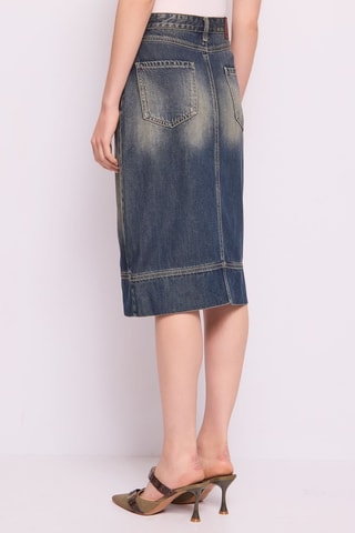 Saia direita de ganga - Azul-escuro