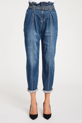 Calças de ganga de cintura alta - Azul-escuro