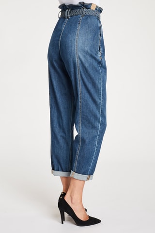 Calças de ganga de cintura alta - Azul-escuro