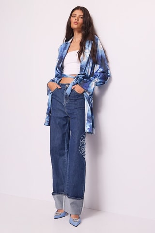 Calças de ganga palazzo - Azul-marinho