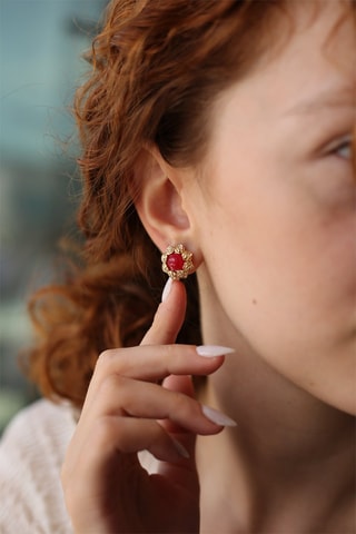 Oorbellen Doublé Geelgoud en Koraal