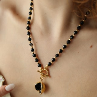 Ketting - Messing Doublé Goud en Onyx 