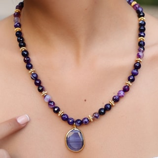 Ketting - Messing Doublé Goud en Agaat