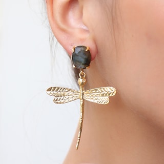 Oorbellen - Messing Doublé Goud en Labradoriet