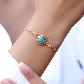Armband - Messing Doublé Goud en turquoise