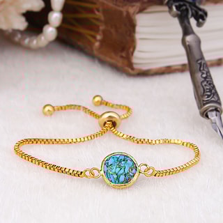 Armband - Messing Doublé Goud en turquoise