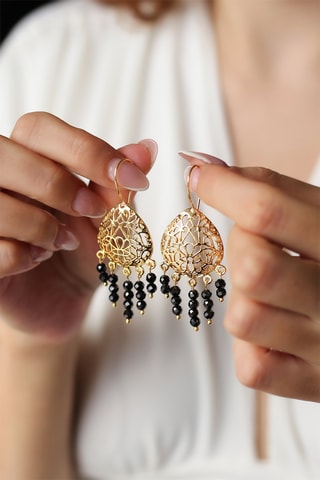 Oorbellen - Doublé Geelgoud en Onyx