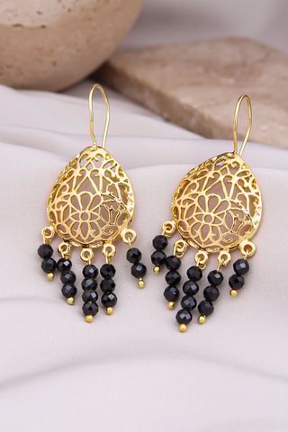 Oorbellen - Doublé Geelgoud en Onyx