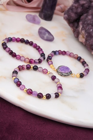 3 Armbanden - Agaten - Doublé Geelgoud