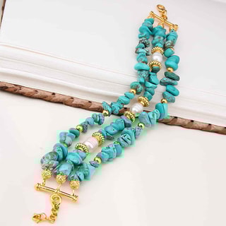 Armband - Messing Doublé Goud & Turkoois