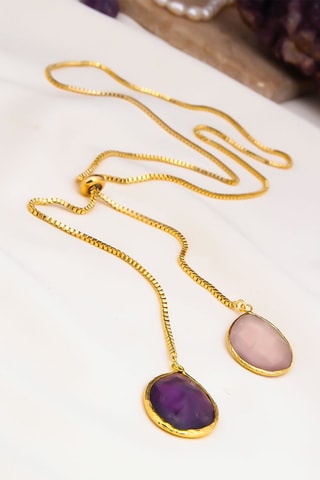 Ketting - Doublé Geelgoud, rozenkwarts en amethist