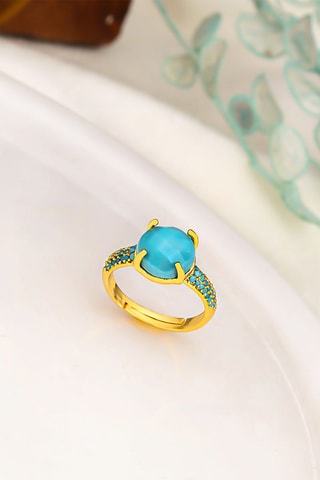 Ring – Doublé Geelgoud en Turkooizen