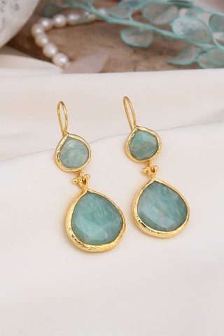 Oorbellen - Doublé Geelgoud en Amazonieten 