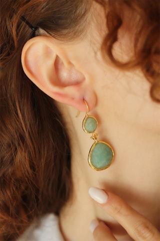 Oorbellen - Doublé Geelgoud en Amazonieten 