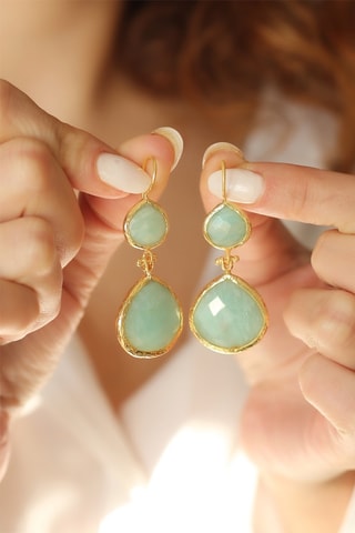 Oorbellen - Doublé Geelgoud en Amazonieten 