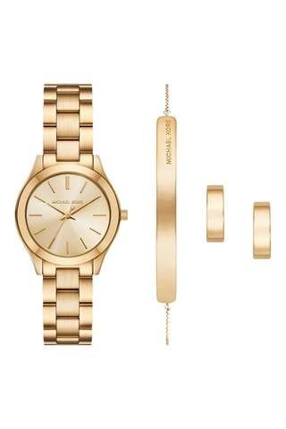 Coffret montre à quartz en acier, bracelet et boucles d'oreilles