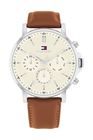 Montre à quartz en cuir - Marron et argenté