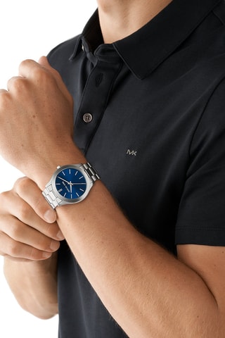 Coffret montre à quartz en acier et porte-cartes en cuir