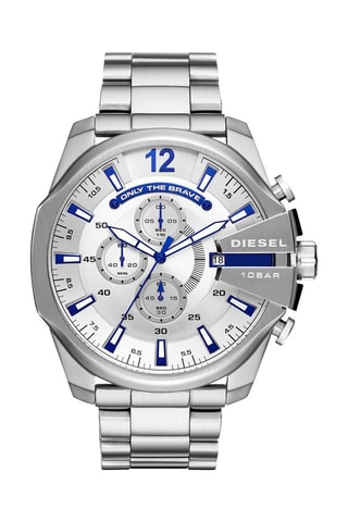 Montre à quartz en acier - Chronographe - Argenté et blanc