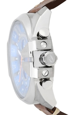 Montre à quartz en cuir - Chronographe - Marron et bleu