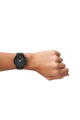 Montre à quartz en cuir - Chronographe - Noir