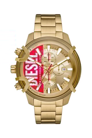 Montre à quartz en acier inoxydable - Chronographe - Doré et rouge