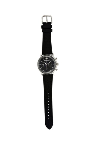 Montre à quartz en cuir - Chronographe et tachymètre - Noir