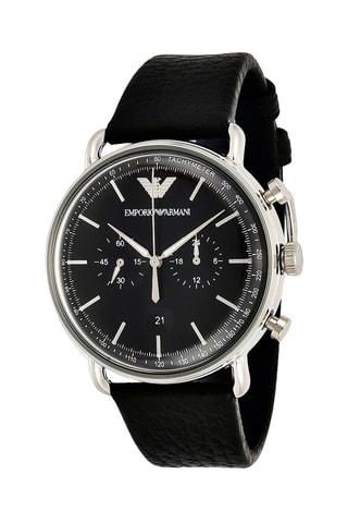 Montre à quartz en cuir - Chronographe et tachymètre - Noir