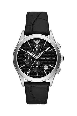 Montre à quartz en cuir - Chronographe - Noir et argenté