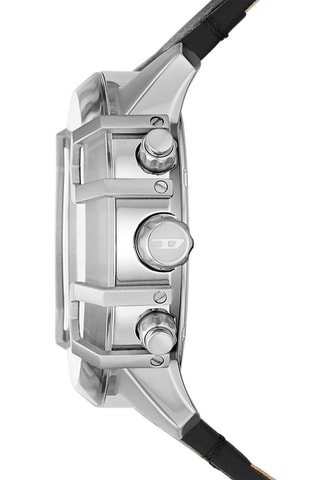 Montre à quartz en cuir - Chronographe - Noir et argenté