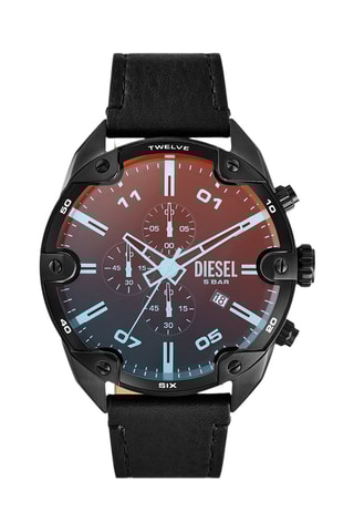 Montre à quartz en cuir - Chronographe - Noir et rouge