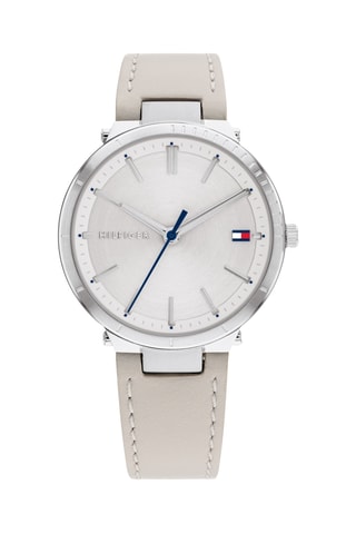 Montre à quartz en cuir - Beige et argenté