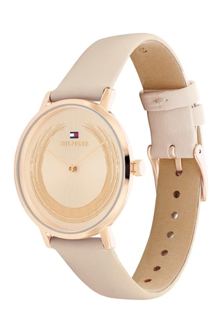 Montre à quartz en cuir - Beige et doré rose