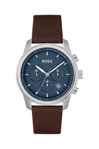 Montre à quartz en cuir - Tachymètre et chronographe - Marron et bleu