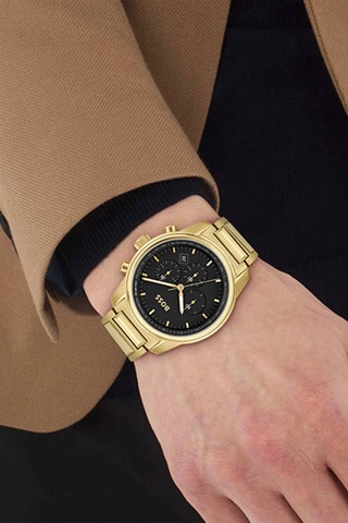 Montre à quartz en acier - Tachymètre et chronographe - Plaqué or jaune