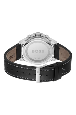 Montre à quartz en cuir - Chronographe - Noir et argenté