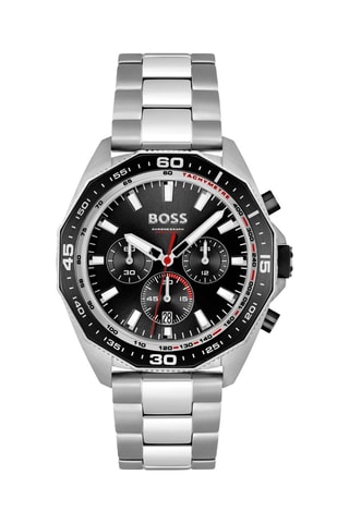 Montre à quartz en acier - Tachymètre et chronographe - Argenté et noir