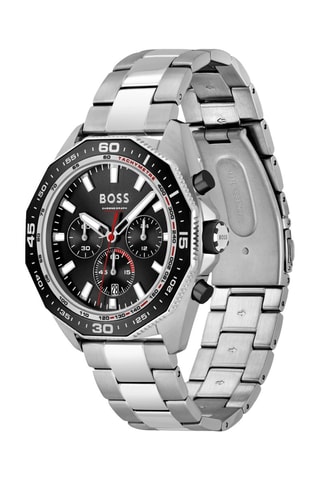 Montre à quartz en acier - Tachymètre et chronographe - Argenté et noir