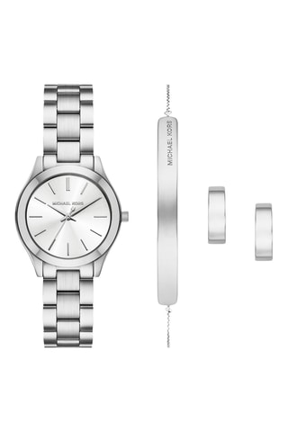Coffret montre à quartz en acier, bracelet et boucles d'oreilles