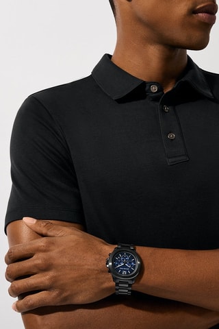 Montre à quartz en acier inoxydable - Chronographe - Noir