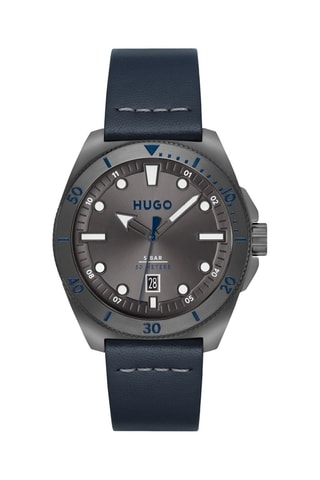 Montre à quartz en cuir - Bleu et gris