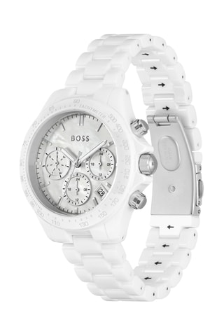 Montre à quartz en céramique - Tachymètre et chronographe - Blanc