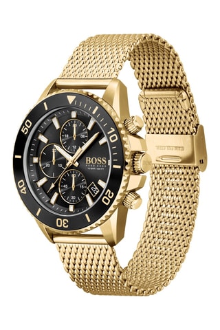 Montre à quartz en acier plaqué ion or jaune - Chronographe - Doré et noir