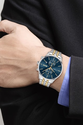 Montre à quartz en acier - Chronographe - Argenté et doré