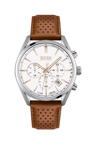 Montre à quartz en cuir - Tachymétre et Chronographe - Marron et argenté