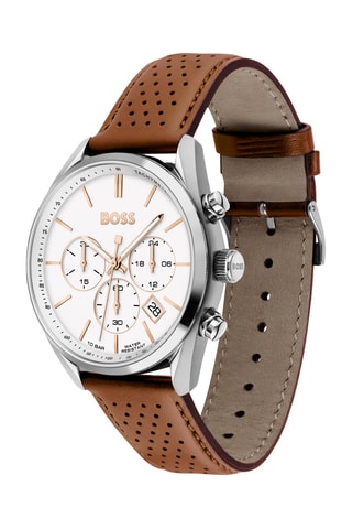 Montre à quartz en cuir - Tachymétre et Chronographe - Marron et argenté