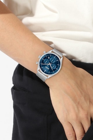 Montre à quartz en acier - Tachymètre et chronographe - Argenté