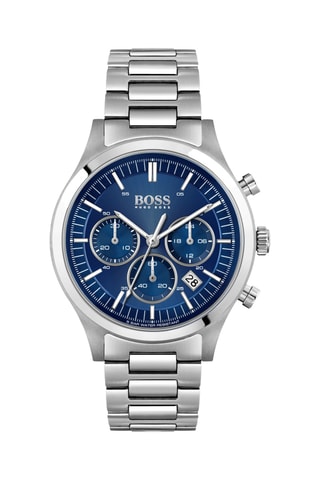 Montre à quartz en acier - Chronographe - Argenté et bleu foncé